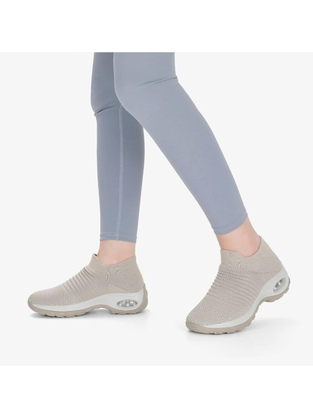 Women's Light Taupe Arch Support Non Slip Breathable Knit Upper Sneaker Shoes - Picture 2 of 6